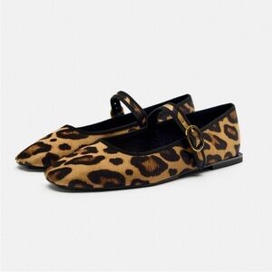 Zara Leopard Print Mary Jane Flats